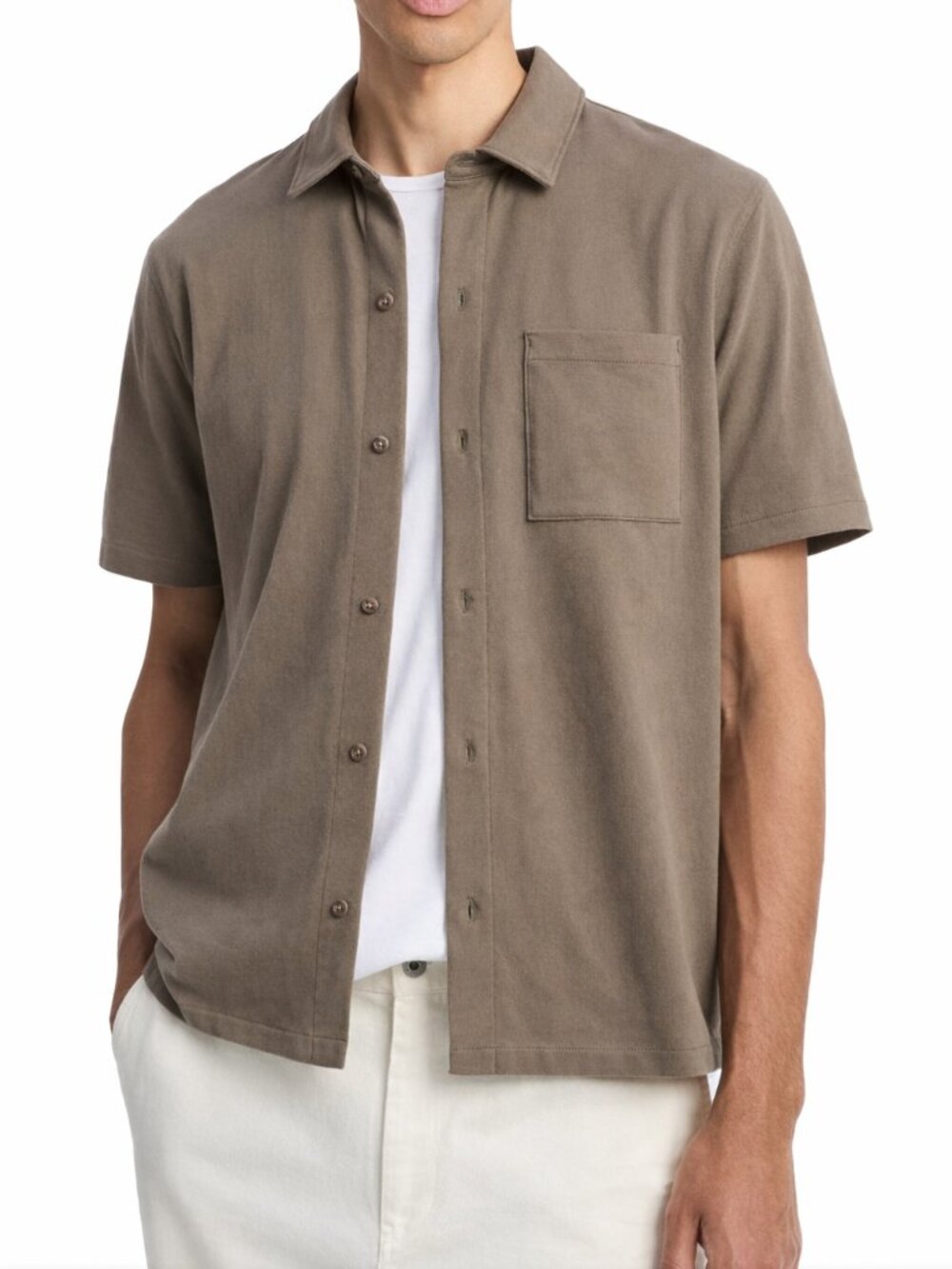 Vince Men’s Sueded Jersey Short Sleeve Button‑Up Shirt Size Large Dome